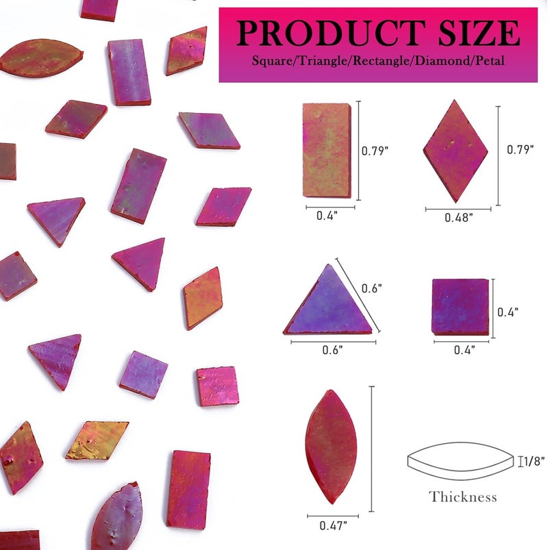 LITMIND Iridescent Glass Mosaic Tiles for Crafts, 240 Pieces 5 Shapes Mixed Red Stained Glass Pieces, Mosaic Kits for Adults (Iridescent Red) - Image 4